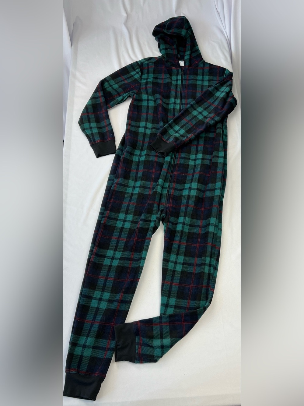 Old Navy Adults Black Watch Plaid Fleece One Piece Pajama Cabincore NEW - Medium